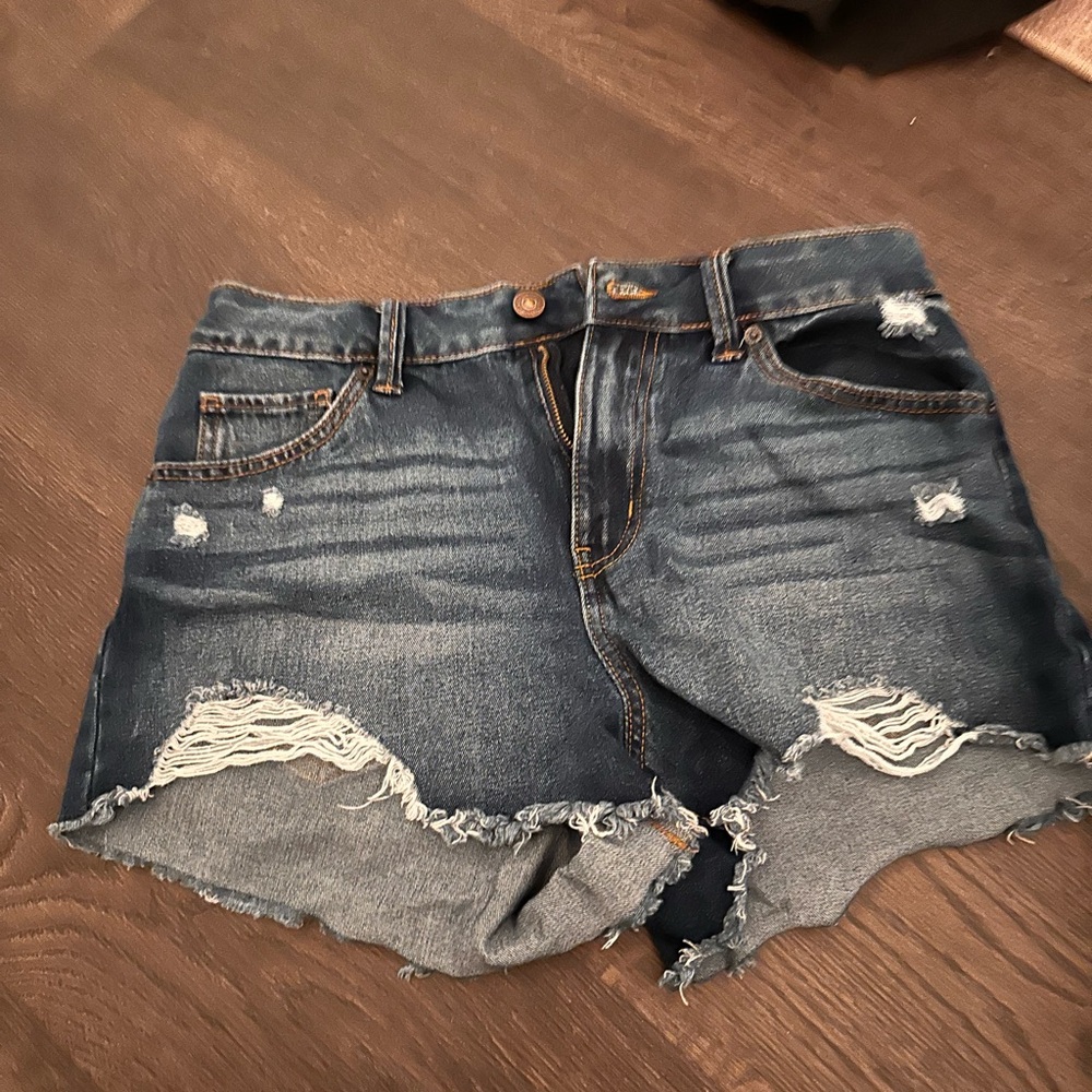 Distressed Denim Blue Shorts
